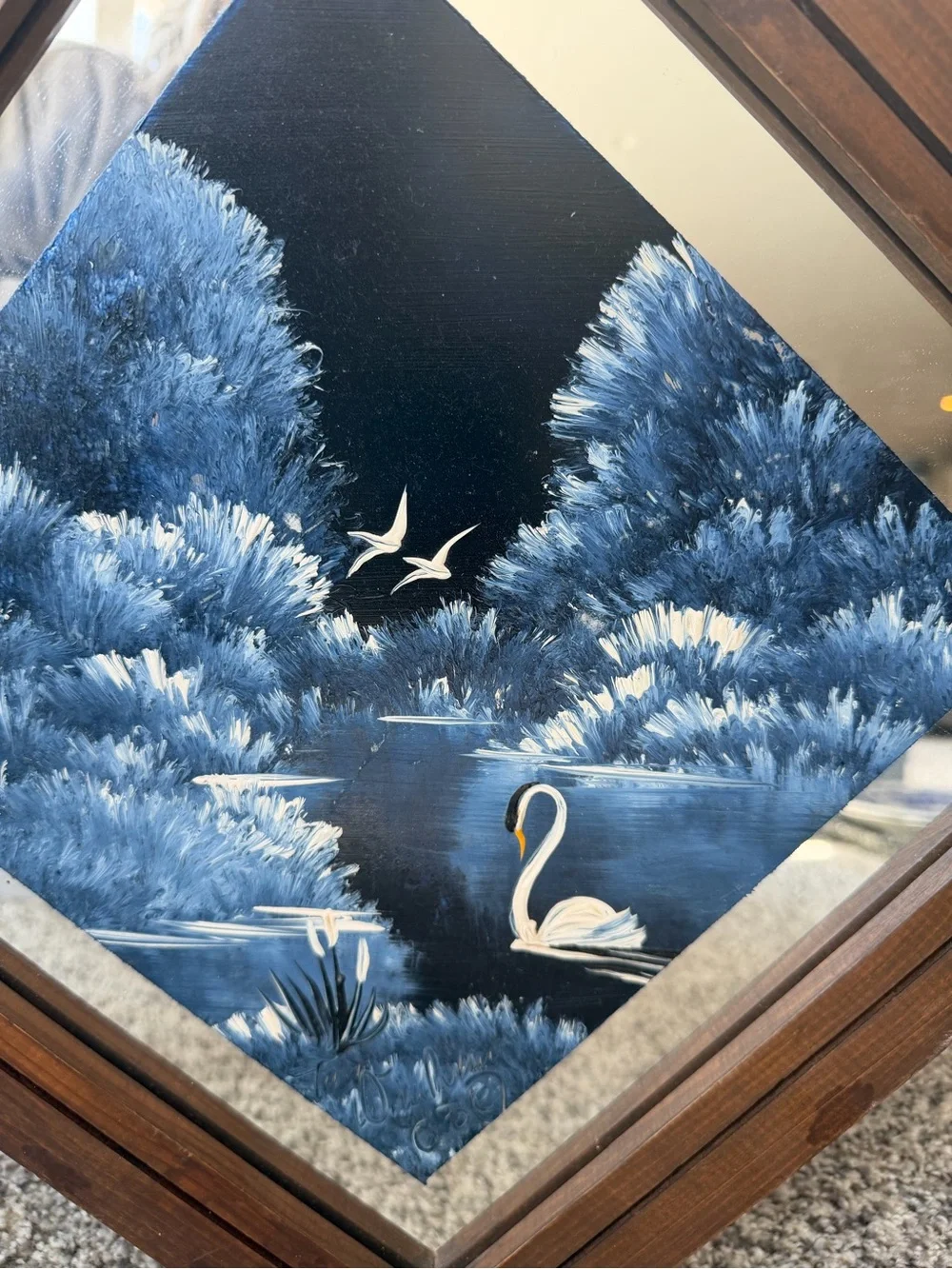Tom Dunham Swan Painting on a Mirror